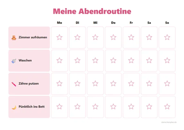 Vorlage Belohnungstafel Abendroutine