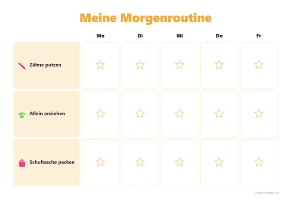 Vorlage Belohnungstafel Morgenroutine