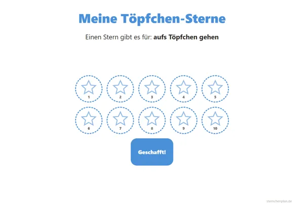 Vorlage Belohnungstafel Töpfchentraining mit 10 Sternen