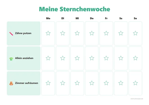 Vorlage Belohnungstafel Wochenplan für Kinder